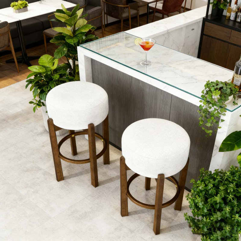 Tabouret de bar rembourré en bois, Noyer foncé