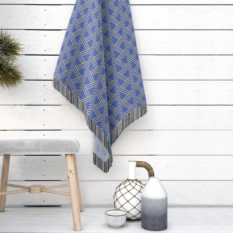 Couverture en coton tissé zigzag classique, L 37 po x L 52 po, Bleu/jaune