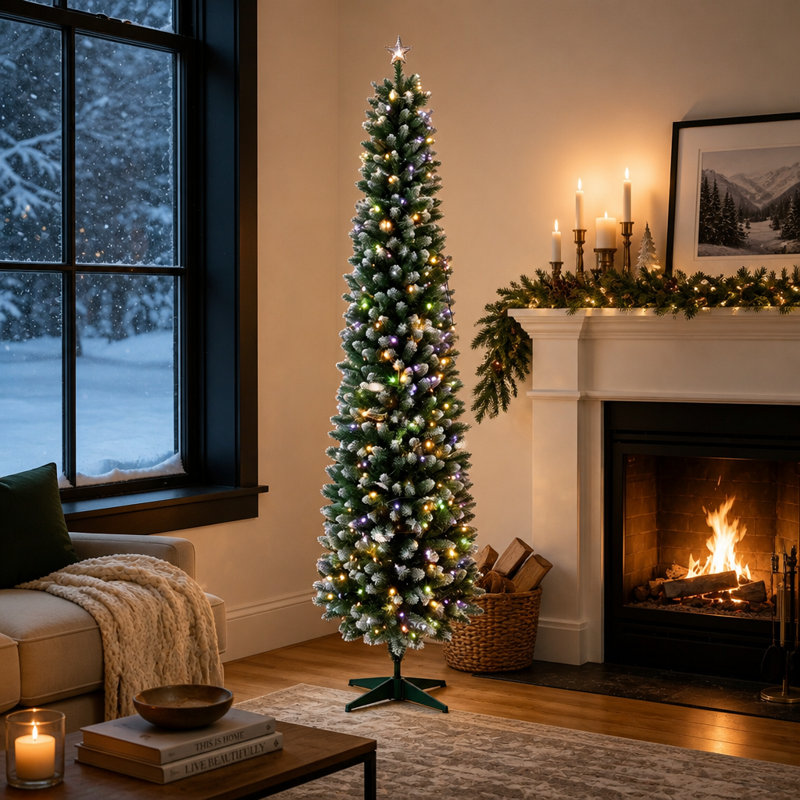 Arbre de Noël 8 pi avec crayons de couleur, lumières DEL blanc et blanc, télécommande avec 11 modes d'éclairage, 7' H