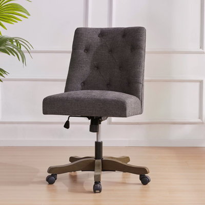 Chaise de bureau pivotante rembourrée, chaise de bureau à domicile sans accoudoirs, chaise d'ordinateur à hauteur réglable en tissu chenille avec roulettes pour bureau