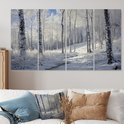 «Winter Birch Woods Forest Photo III», ensemble d'art mural sur toile paysage d'hiver