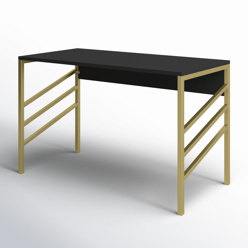 Ricka Modern Writing Desk With Metal Legs, Black/Gold