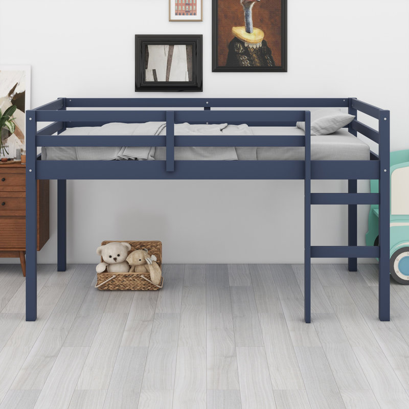 Lit mezzanine en bois avec échelle, Bleu