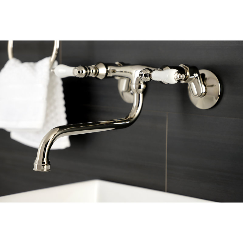 Kingston Brass Kingston Two-Handle 2-Hole Wall Mount Bathroom Faucet, Lever Handle, Polished Nickel