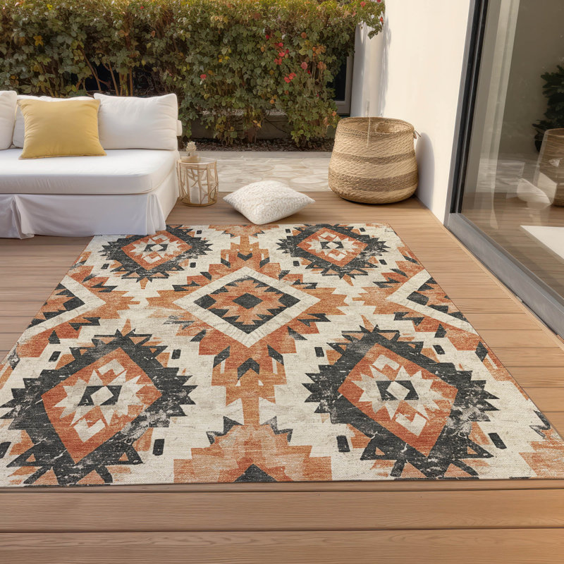 Tapis terre cuite lavable à la machine intérieur / extérieur Xhevrie, Rectangulaire 3 pi x 5 pi