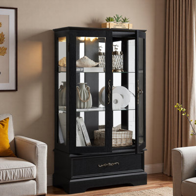 Lighted Glass Curio Cabinet With Led Light, Adjustable Shelves And Drawer by Winston Porter