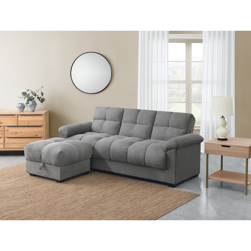 Leanette Upholstered Sofa Bed & Ottoman Set, Light Grey
