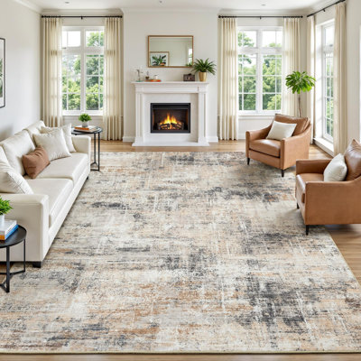 Tapis 8 x 10 pour le salon, grands tapis abstraits dorés avec envers antidérapant, tapis lavable moderne neutre pour chambre à coucher, salle à manger, bureau à domicile, chambre de bébé, intérieur