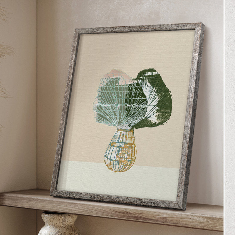 Imprimé encadré de feuille tropicale tissée II - bois massif 2888010