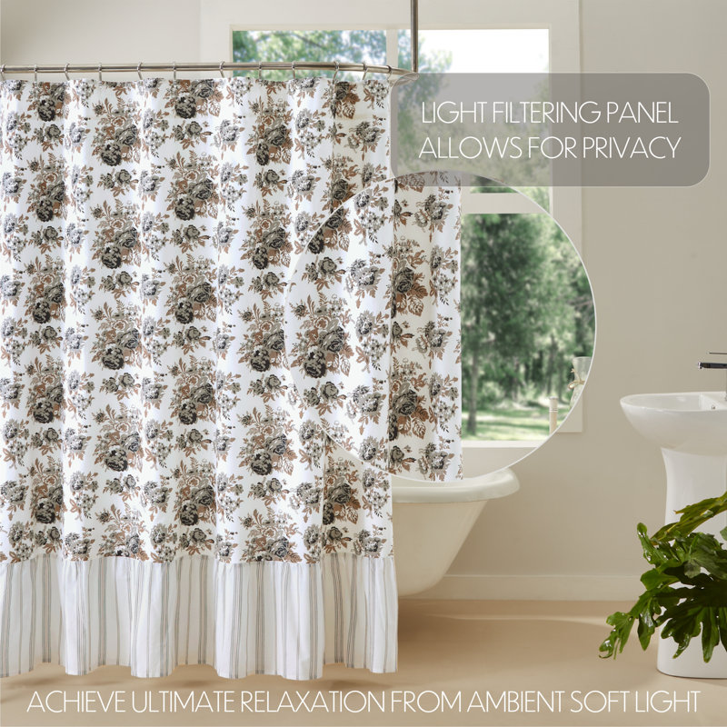 Annie Portabella Brown Floral Ruffled Farmhouse Shower Curtain 72x72