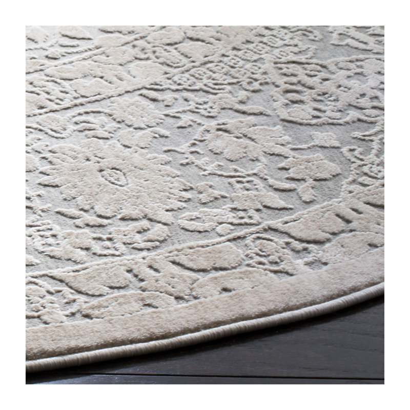 Calidia Floral Light Gray/Cream Area Rug, Round 3'