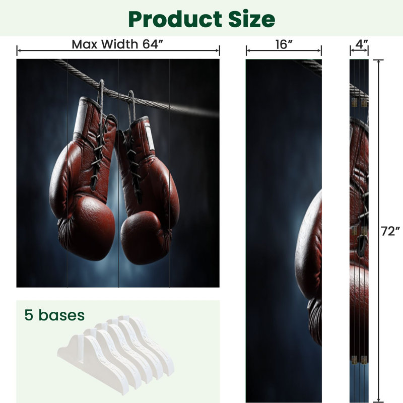 4 panneaux de paravent pliant cloison royale gants de boxe suspendus toile séparateur de pièce séparateur de protection autoportant