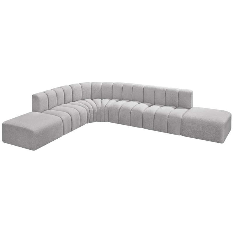 Canapé et méridienne rembourrés Hréfna, Tissu gris bouclé