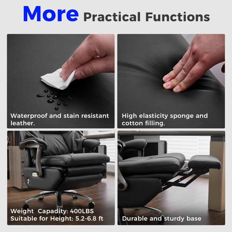 Electric Reclining Executive Office Chair With Footrest, Big And Tall High Back Ergonomic Home Desk Chair, Comfortable Computer Chair With Wheels And Usb Port