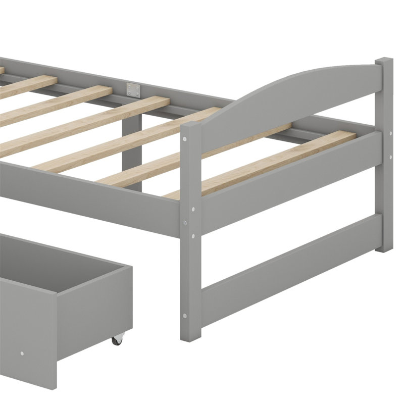 Platform Bed, With Two Drawers, Gray