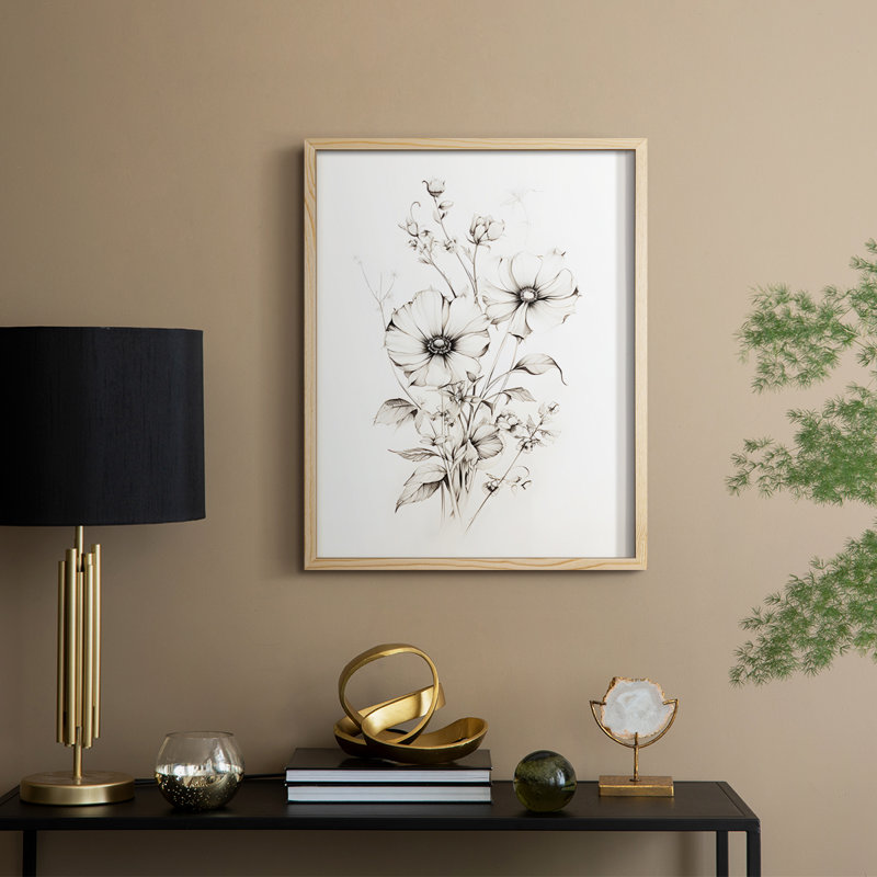 «Vintage Floral Print», impression encadrée CC XXXVII - bois massif, Naturel, H 30 po x l 24 po