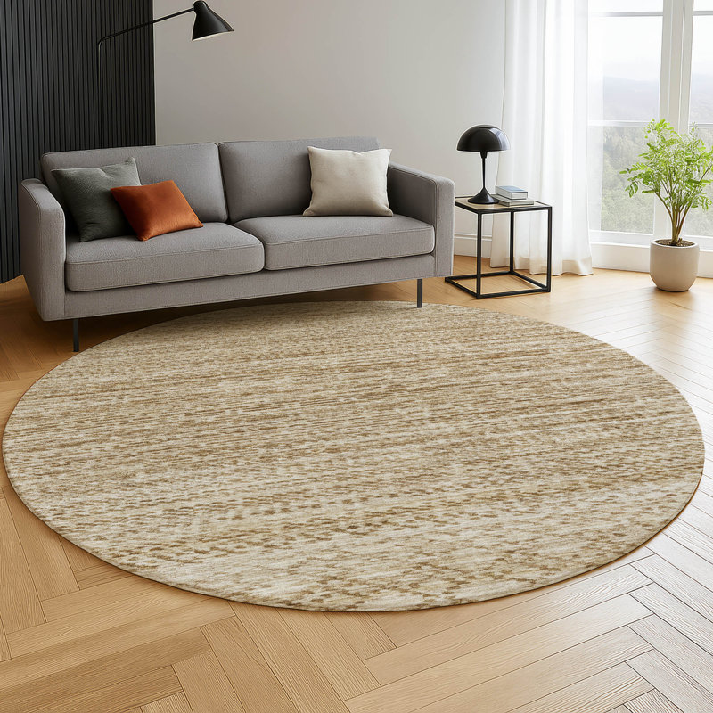 Premium Machine Washable Mayfield AMF2150 Striped Rug, Beige, Round 8'