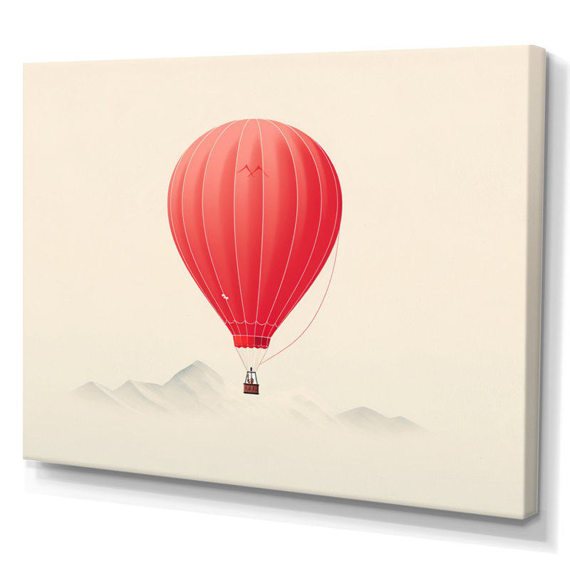 Coral Hot Air Ballon Minimalist I - Transportation Canvas Prints, H 24 po x l 32 po x P 1 po, Toile tendue