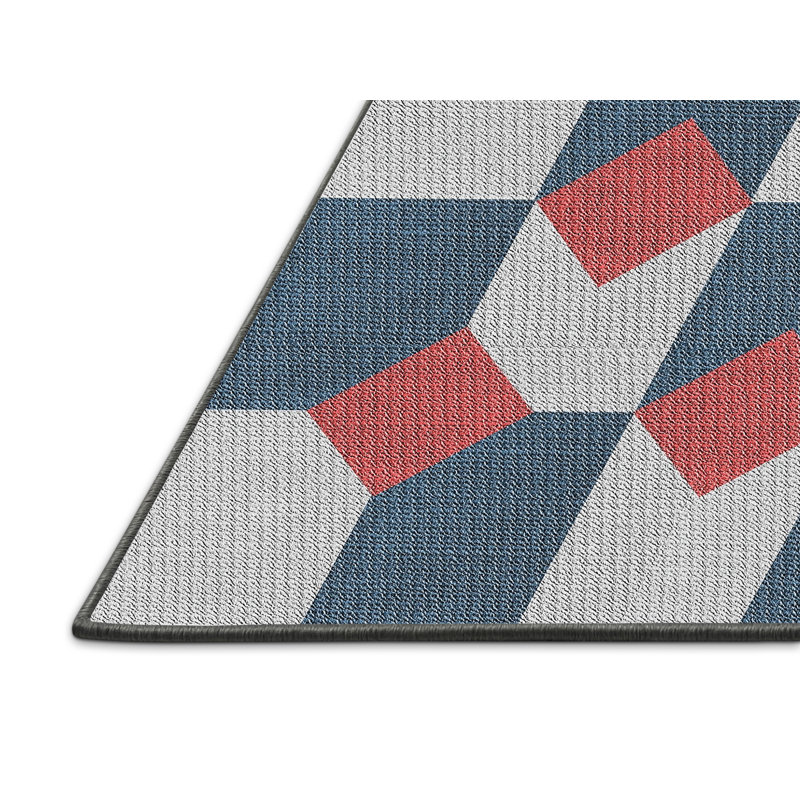 Tapis gris/rouge à motifs, Rectangle 2 pi x 4 pi