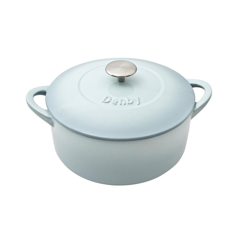 Denby Halo Cast Iron 4L Round Casserole, Pavilion Pale Blue, 4.25 Quarts