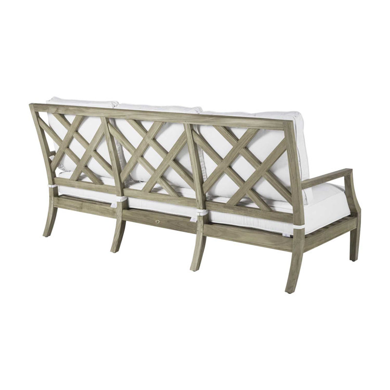 Haley Teak Patio Sofa with Cushions, Natural White, Oyster Teak, No welt + Standard fill
