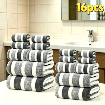 Plush Terry Cloth Bath Towel Set, 8/16/24 Pack Hotel Grade Bathroom Linens, Includes 2 Bath Towels, 2 Hand Towels & 4 Washcloths, Ultra Soft, Quick Dry, Highly Absorbent, Fade & Wear Resistant Washable Towels for Home, Dorms, Guest House, Hotel and Sauna