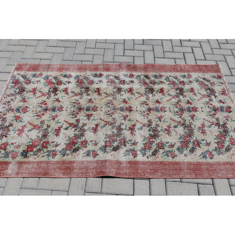 Tapis rouge rouge Oushak décoratif idéal pour l'entrée extérieure ou comme tapis décoratif avec attrait rétro