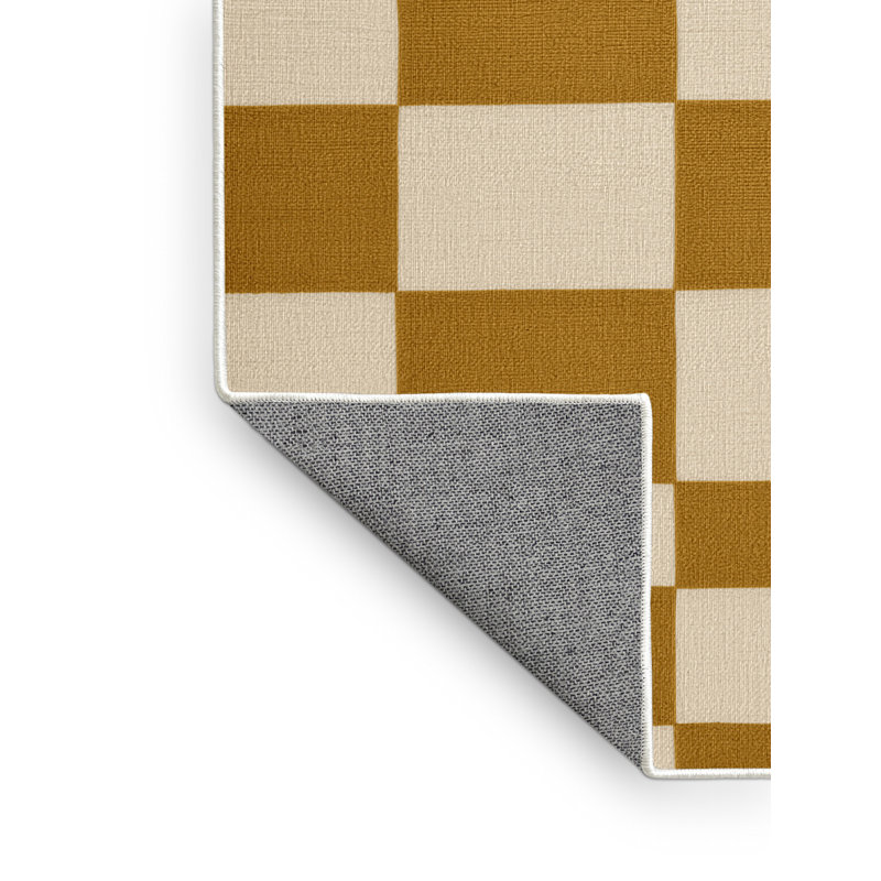 Machine Washable Checkered Beige Area Rug, Round 3'