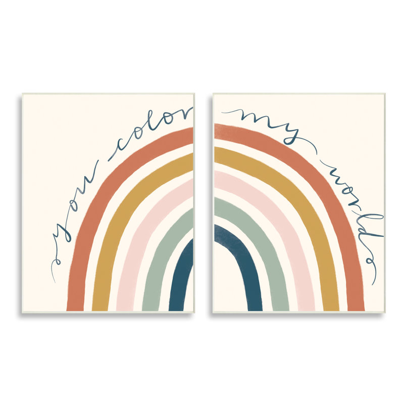 «You Color My World Rainbow Script Illustration Design» par Deborah Curiel - ensemble de 2 peintures, Plaque murale