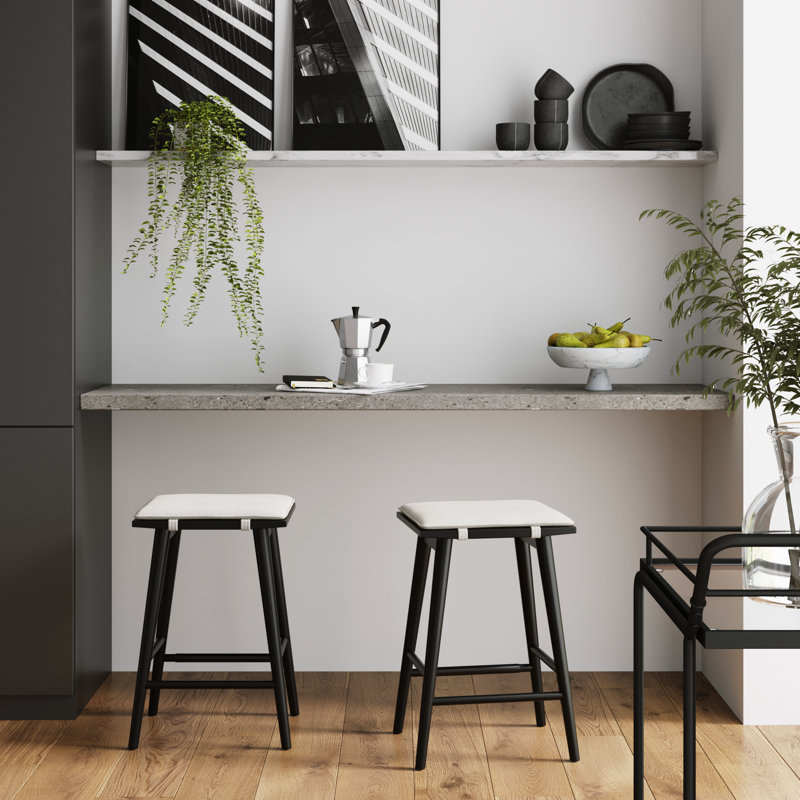 Ensemble de 2 tabourets de bar en bois sans dossier à hauteur de comptoir avec coussin amovible, Noir, noir, noir, noir, 2