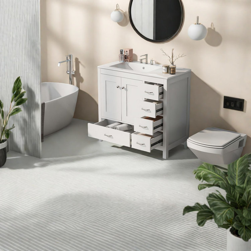 Meuble-lavabo blanc peu encombrant avec lavabo en céramique - Style moderne