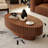 43.5" Oval Wooden Coffee Table With Handcrafted Relief | Sturdy Pedestal Base, Olive-Shaped Design For Living Room-1358443669-1350738415