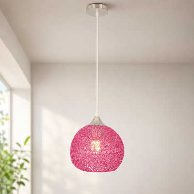 Luminaire suspendu simple en forme de globe en fil de fer rose à finition chromée pour îlot de cuisine