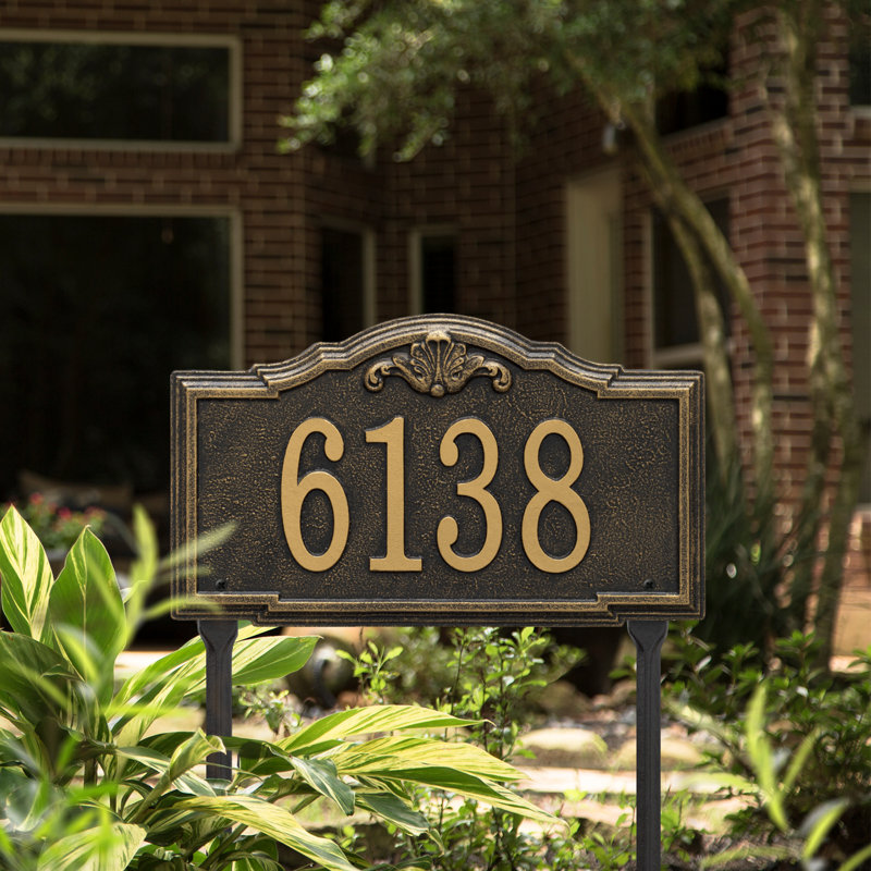 Gatewood Personalized Standard 1-Line Lawn Address Sign, Black/Gold, Yes