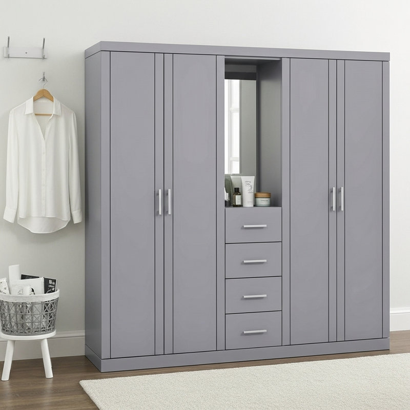 Kimberley 4 Door 4 Drawer Combi Fitment Wardrobe, Cool Grey