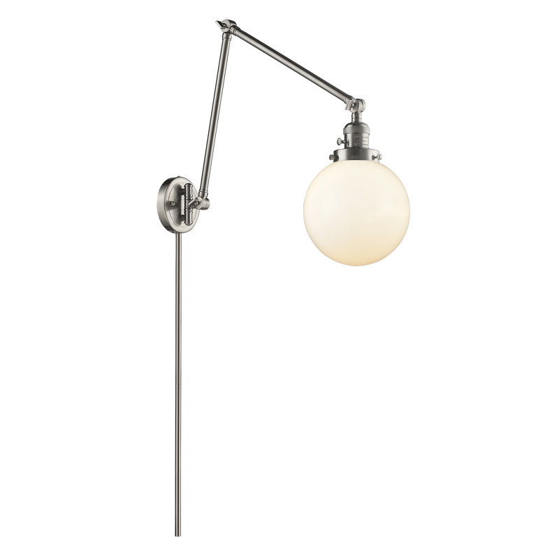 Bras pivotant à brancher et à intensité variable 1 lumière Chippewa, DEL, Nickel satiné brossé, Blanc mat