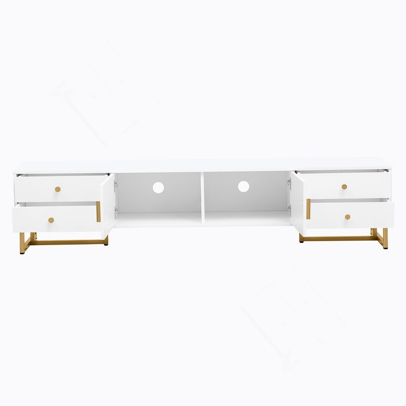 Meuble télé contemporain, tablettes réglables, téléviseur 78 po, Blanc