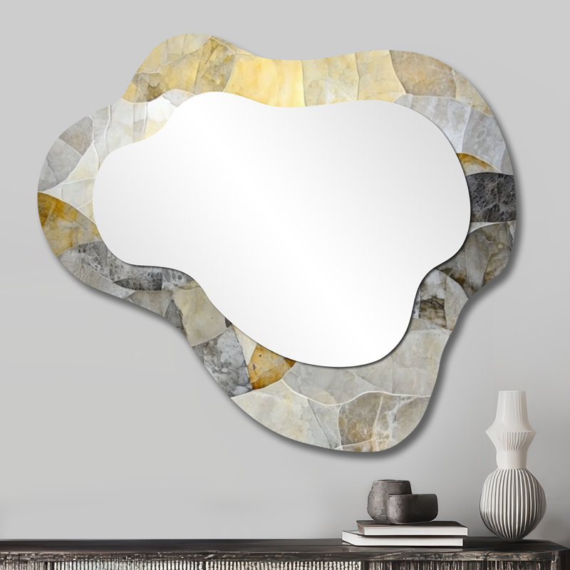 Grand miroir mural doré Glam Wavy - Perspect Marble Shift, imprimé sur métal, 25" x 28"