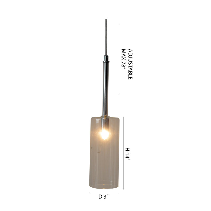 Luminaire suspendu en chrome 1 lumière avec abat-jour en verre transparent