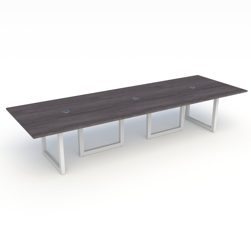 Pivit Rectangular Table with Power Modules, Grey Ash, White, 30" H x 120" L x 48" W