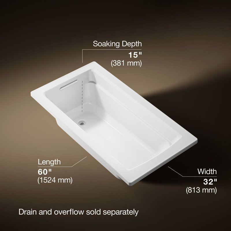Archer Drop-In Bath with Reversible Drain, White