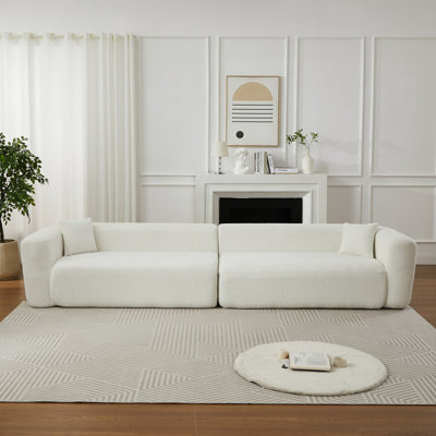 Canapé d'angle moderne à compression, 278 cm (109,4 pouces), motif nuage en chenille beige