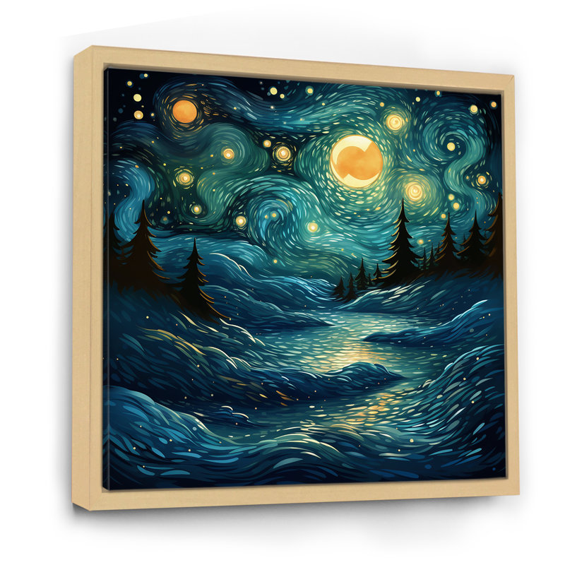 «Starry Night Ocean Storm I» - art mural Classics, Cadre flottant brun, H 16 po x l 16 po x P 1 po