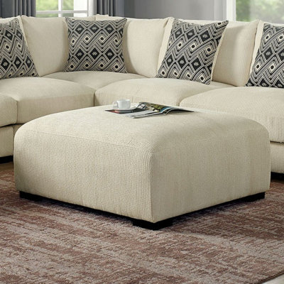 Living Room Lounge Ottoman Beige Chenille Fabric Comfort Cozy Plush Seat Foam Wooden Legs 1Pc Ottoman Only.