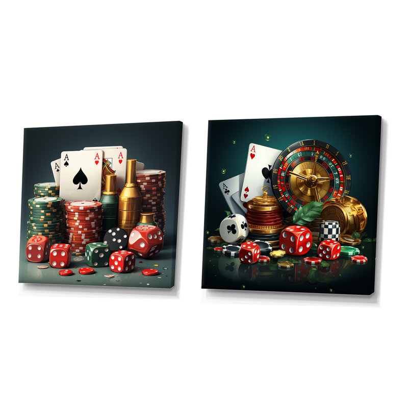 Ensemble d'icônes de jeu de casino «Poker I - Casinos / Race Tracks», Toile tendue, H 30 po x l 61 po x P 1 po