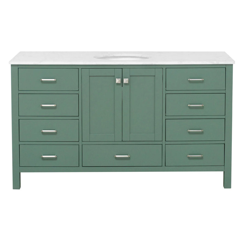 Meuble-lavabo simple l 60 po x P 23 po x H 35 po Claudett, Vert sauge, Carrara d'ingénierie