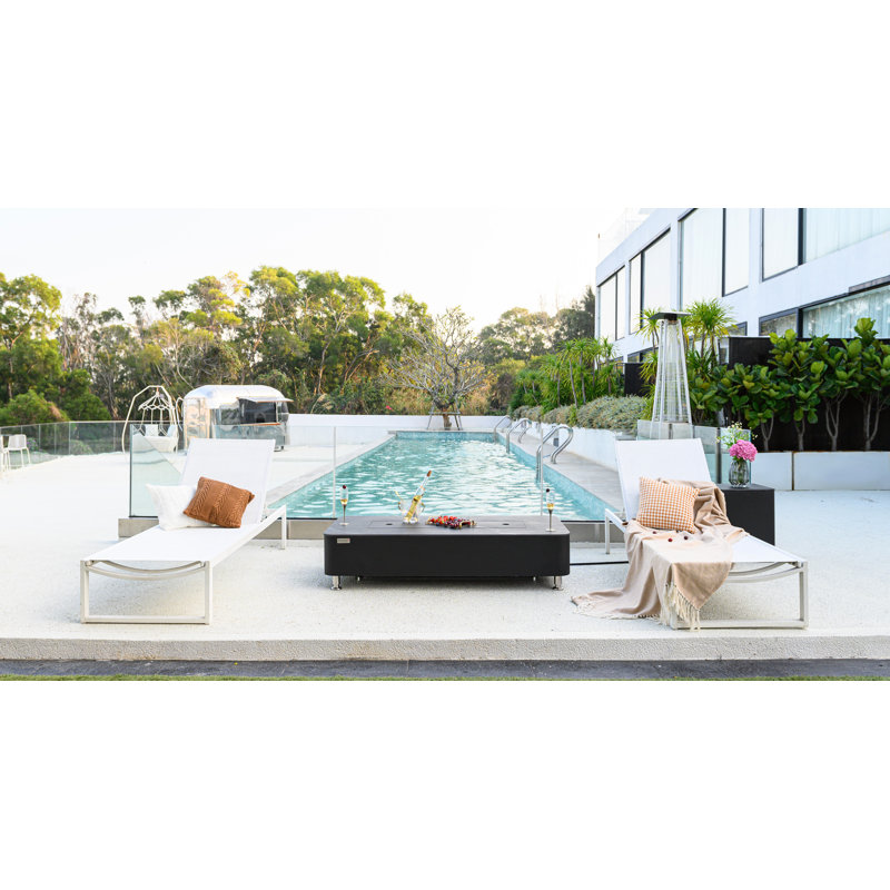 Rectangle Concrete Smokeless Fire Pit Table, Propane, Bulgaria Black, 35.6cm H x 157.5cm W x 76.2cm D