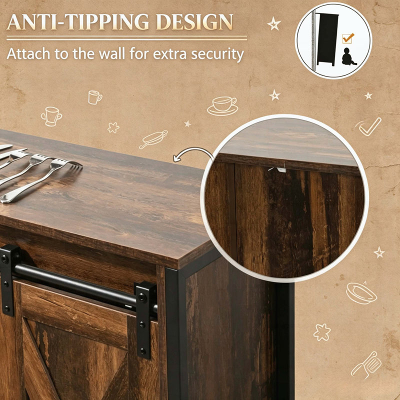 Buffet rustique avec portes de grange coulissantes