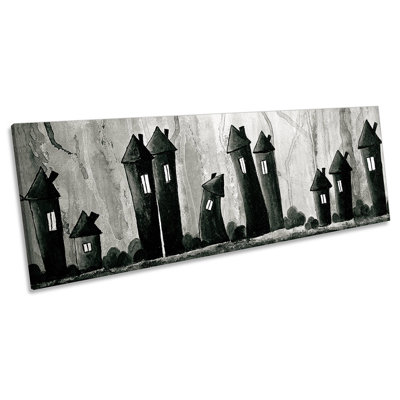 Black Fantasy Houses Village - Wrapped Canvas Panoramic Art Prints