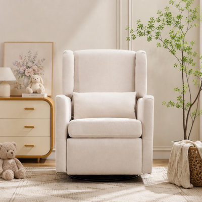 29.5'' Wide Wingback Swivel Rocker Recliner Chair, Glider Rocker Recliner, Rocking Chair Nursery for Living Room Bedroom Apartment,Linen,Beige (Old SKU: BS701P204805A)